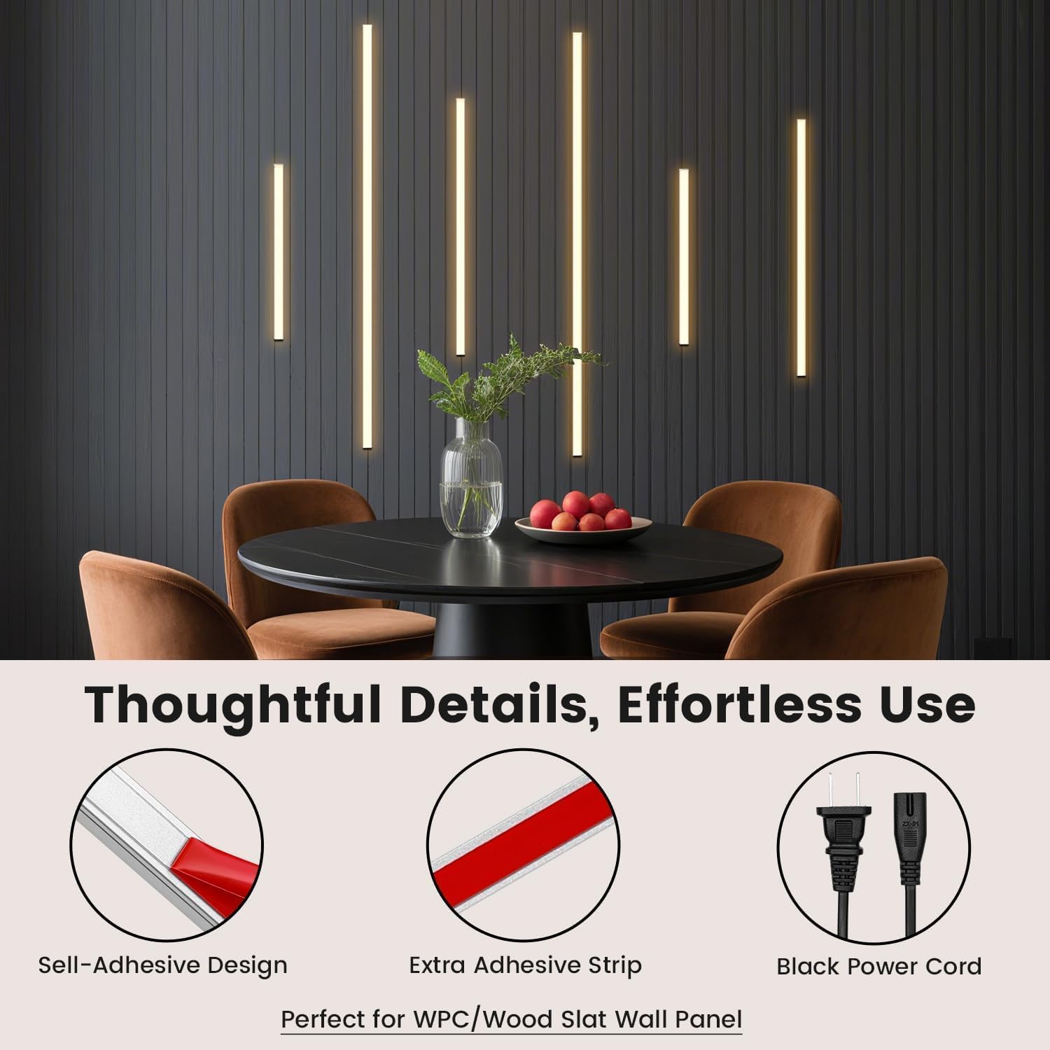 6-Lights LED Recessed Lighting Wall Panel Lights,Self-Adhesive Wood Slat Wall Panel Strip Light,4000K Touchable Switch Dimmable LED Aluminum Channel lamp,Under Cabinet Light(39in+31.5in+23.6in)