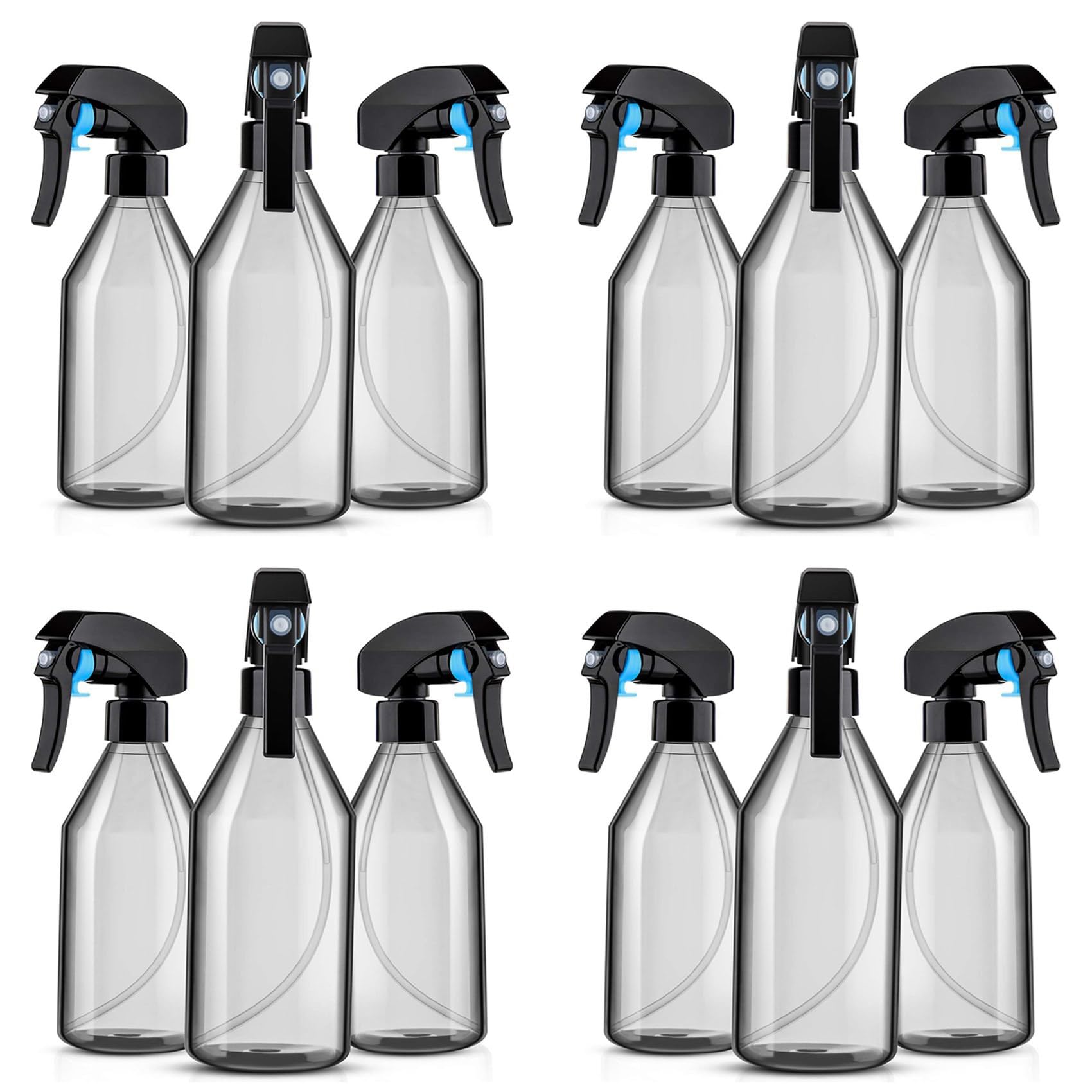 Hndhbfgrt Plastic Bottles for Cleaning Solutions,10OZ Reusable Empty Container with Black Trigger Sprayer, 12Pack