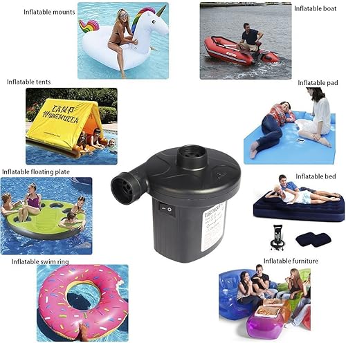 Miniatura 6 de Bomba de aire eléctrica para inflables, bomba de aire portátil de llenado rápido con 3 boquillas, inflador y desinflador de 110 V CA12 V CC para