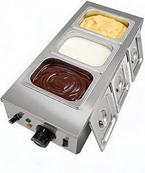 Commercial Food Warmer, 3 Tanks Chocolate Tempering Machine with Lid, Stainless Steel Electric Chocolate Melting Pot for Cheese Chocolate,1200 W