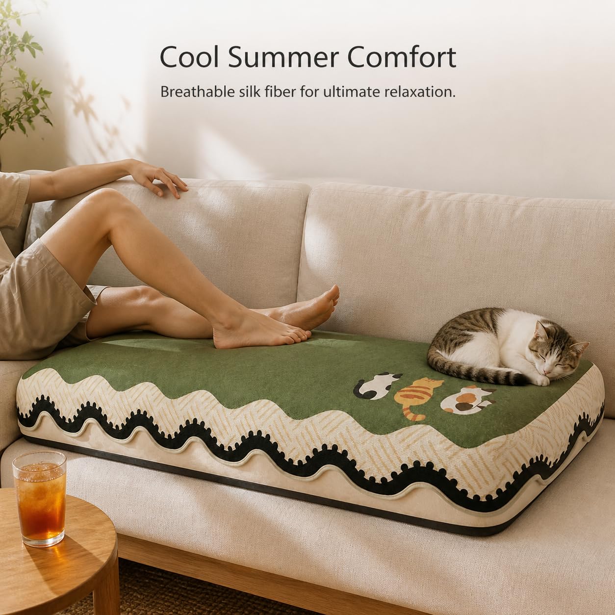 Coussin Canapé Rafraîchissant Lavable, 90x120cm | Fibre soie rafraîchissante - bords liés - lavable en machine - sécurité A - pour animaux