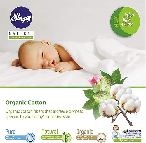 Miniatura 8 de SOHOPañales para bebé Sleepy Natural, hechos de algodón orgánico y extracto de bambú, máxima comodidad y sequedad, pañales desechables (talla 1  40