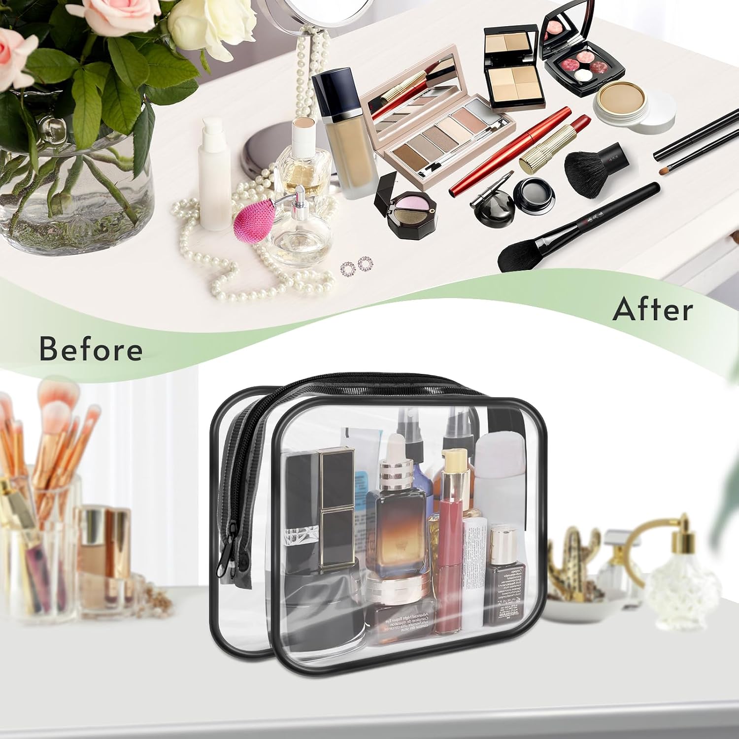 16 Pieces Clear Makeup Bags Bulk, TSA Approved Toiletry Bags Travel Pouch, Waterproof PVC Plastic Small Clear Cosmetic Bags with Zipper for Organizing (Black Border)