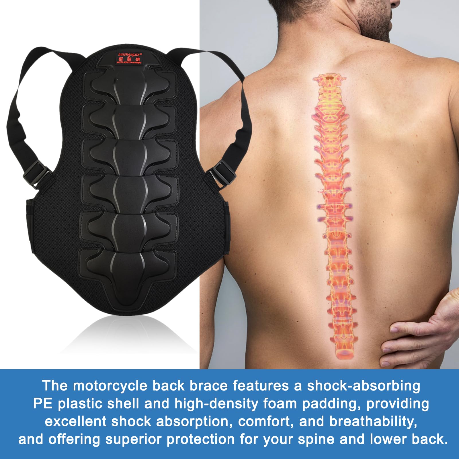 Protector de espalda de motocicleta para deportes de conducción con diseño antigolpes y protección de cintura ajustable