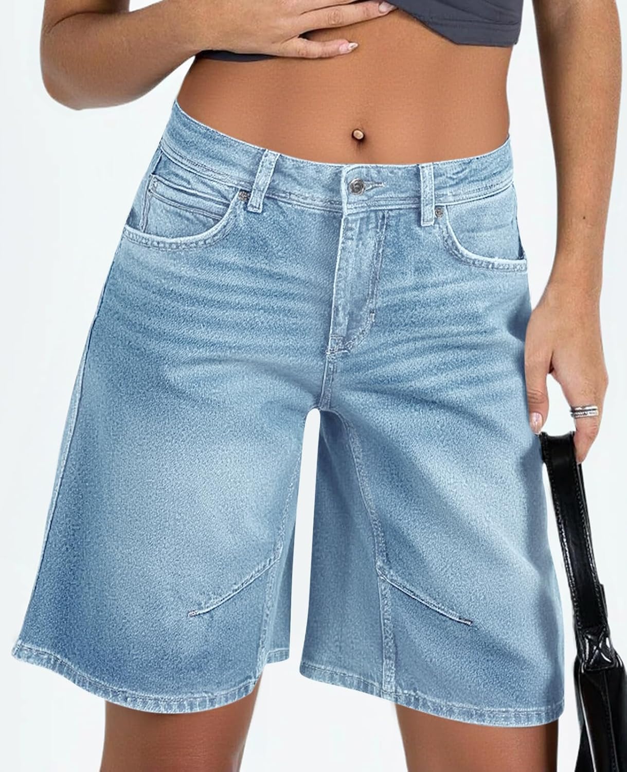 Cicy Bell Womens Summer Wide Leg Denim Shorts Casual Loose Mid Rise Jorts Bermuda Knee Length Jeans Shorts - Image 2