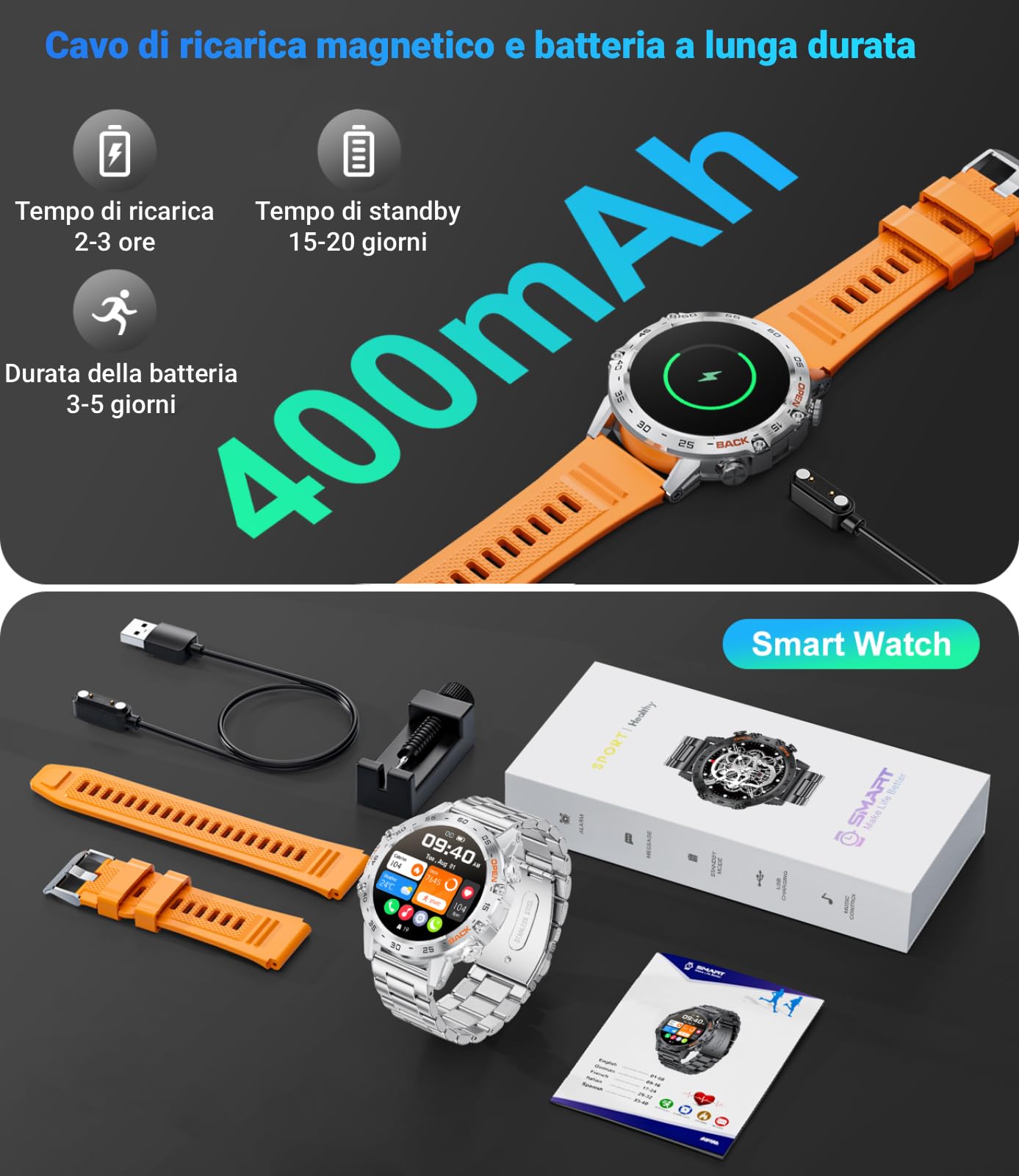 LIGE Orologio Smartwatch Uomo, 1.39" Smart Watch con Frequenza Cardiaca, Pressione Sanguigna, SpO2, Durata del sonno, 300+ Quadranti, 100+ Sports Fitness Tracker per Android iOS, IP67, Argento