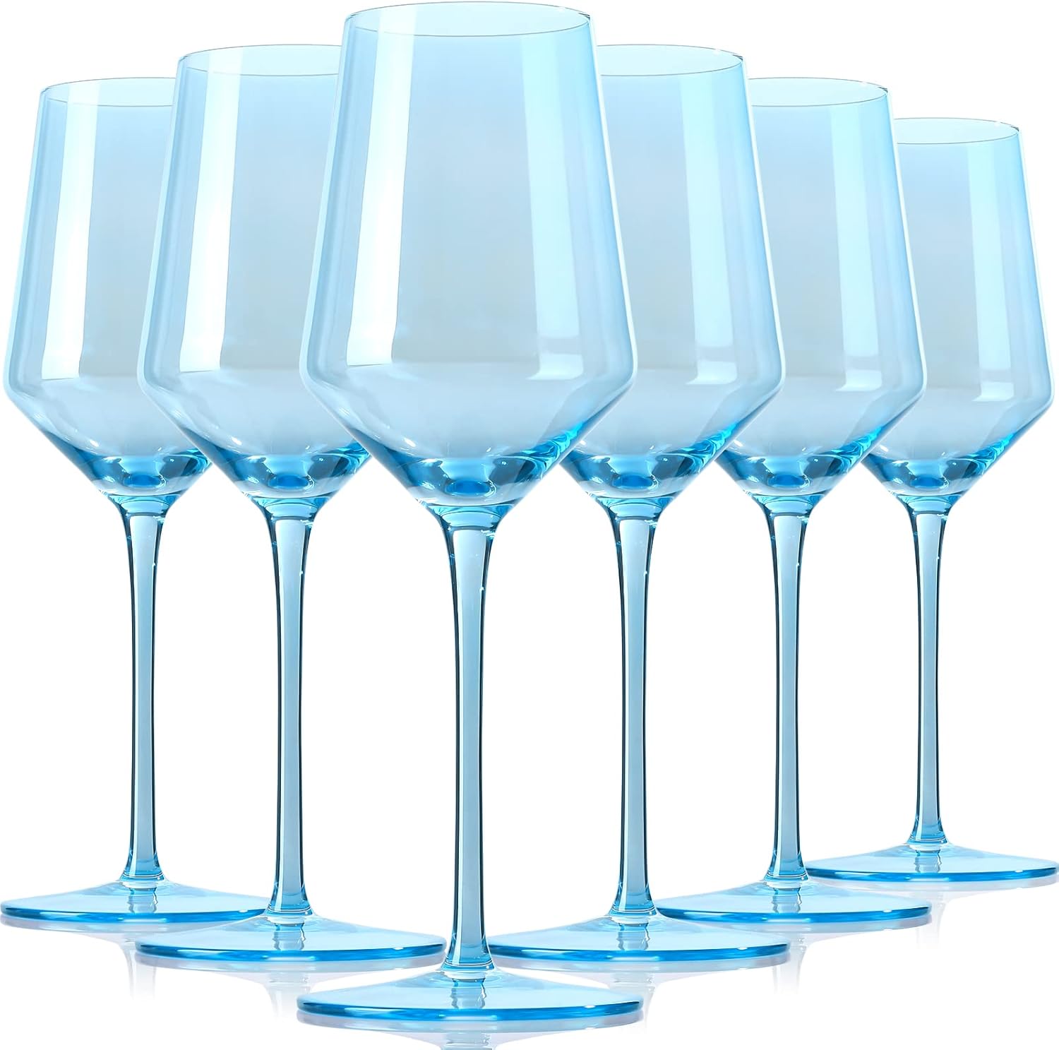 Physkoa Blue Wine Glasses Set 6 - Lake Blue Wine Glasses with Long Stem and Thin Rim,Perfect Blue Wine Stemware for Valentine's Day 15oz