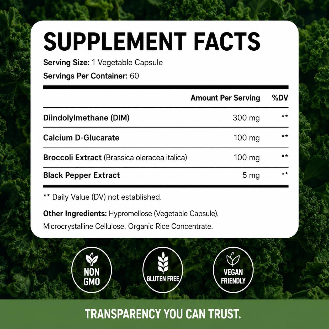DIM Supplement for Men 300mg with Calcium D-Glucarate, Sulforaphane & Broccoli Extract – Hormone Balance & Estrogen Metabolism Support, Men’s Fitness & Vitality, Gluten Free, 60 Capsules — Amazon image 5