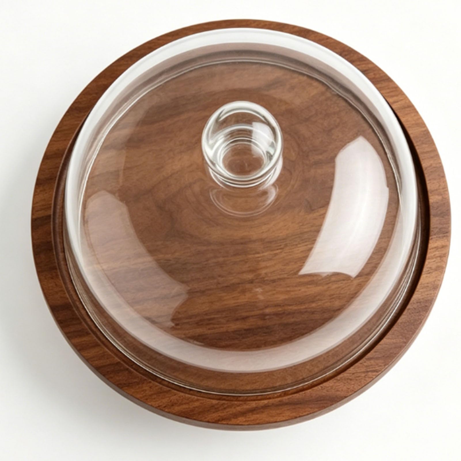 Support à Gâteau en Bois avec Couvercle Dôme, Motifs de Grain Exquis pour