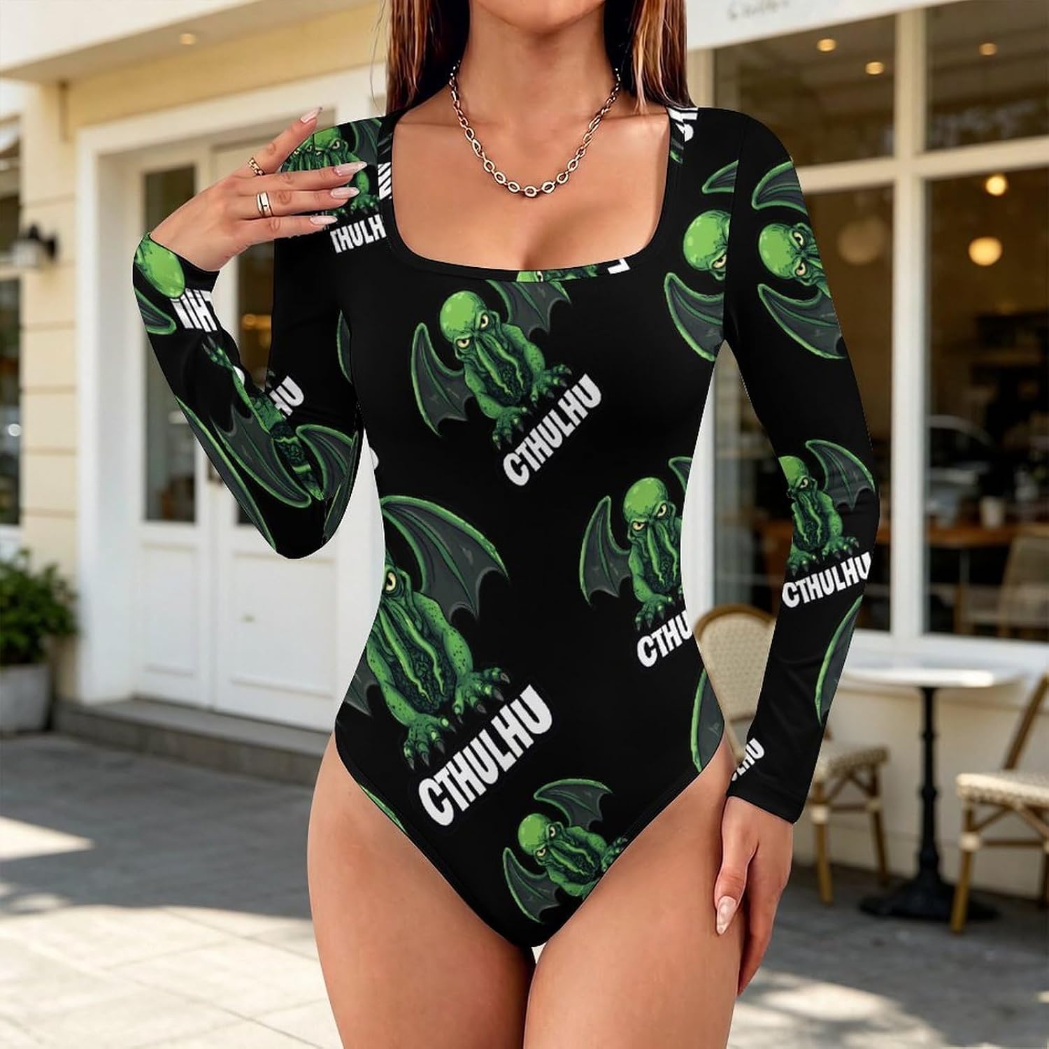 C-thulhus Printed Women's Bodysuits Long Sleeve Top 5XL