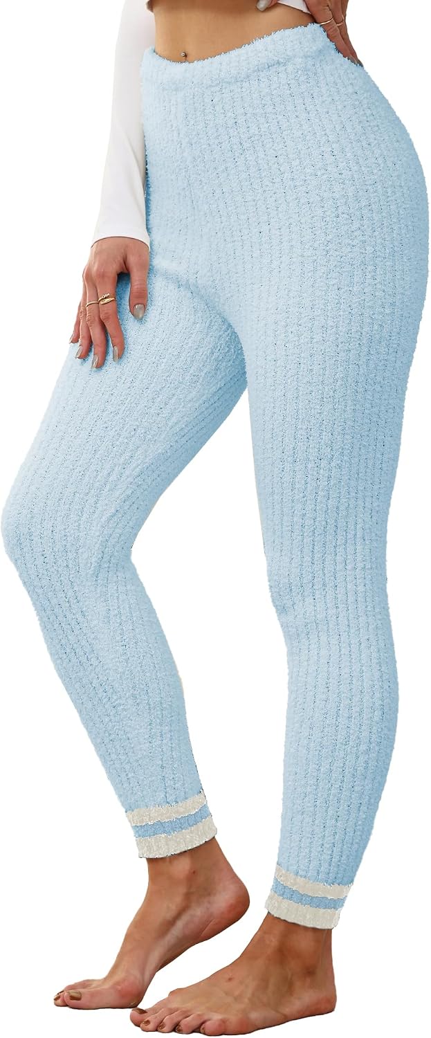 Famulily Womens Soft Ribbed Knit Fleece Leggings Winter Warm Thermal Tights Pants