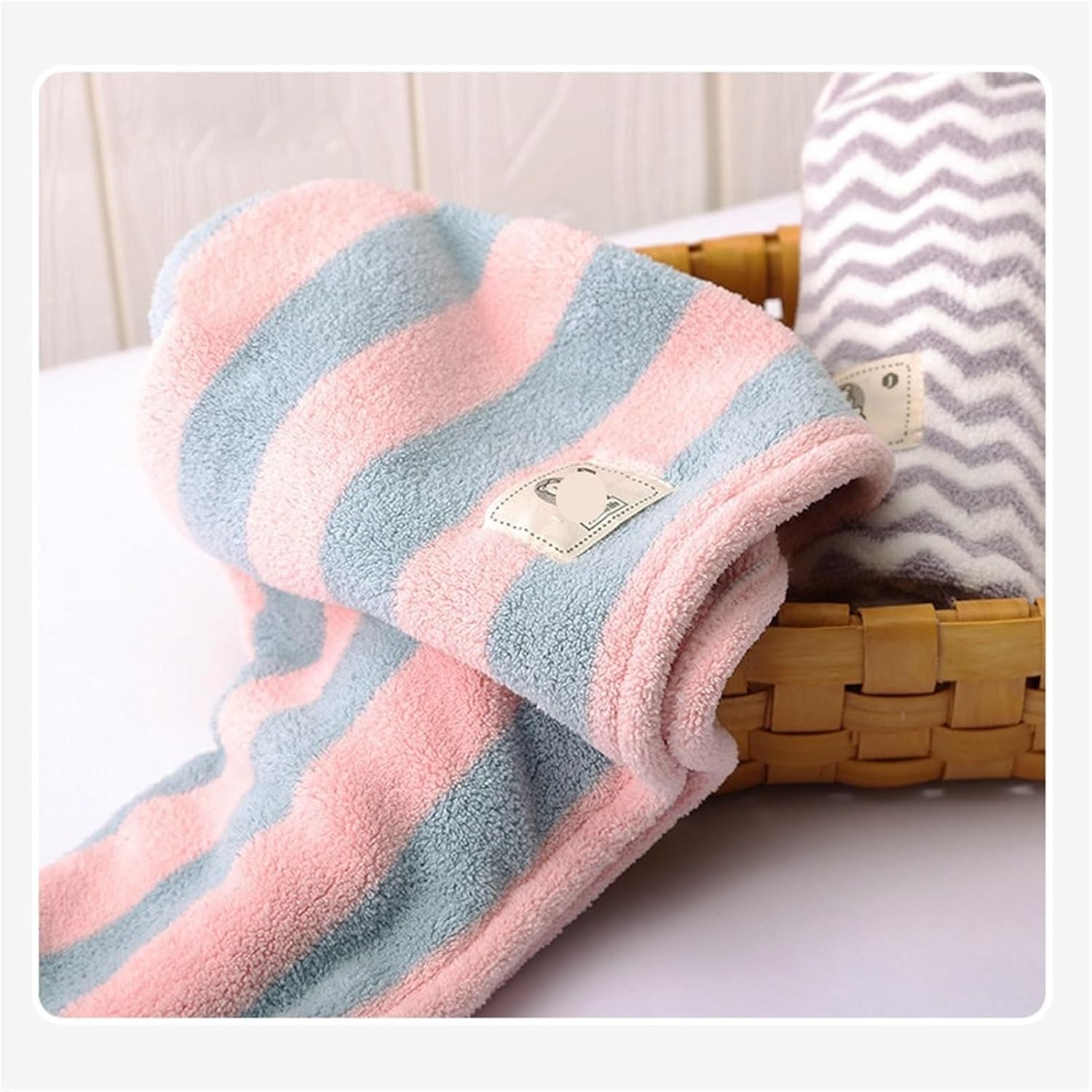 Hair Towel Thickened Absorbent Hair Towel Wrap for Women Corrugated Hair Towel Striped Hair Wrap Quick Drying Hair Drying Towel Hair Wrap Towels(Purple+White,Stripe)