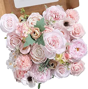 Artificial Flowers Combo for DIY Wedding Bouquets Combo Centerpieces Arrangements Party Bridal Baby Shower Home Decorations-Blush Pink