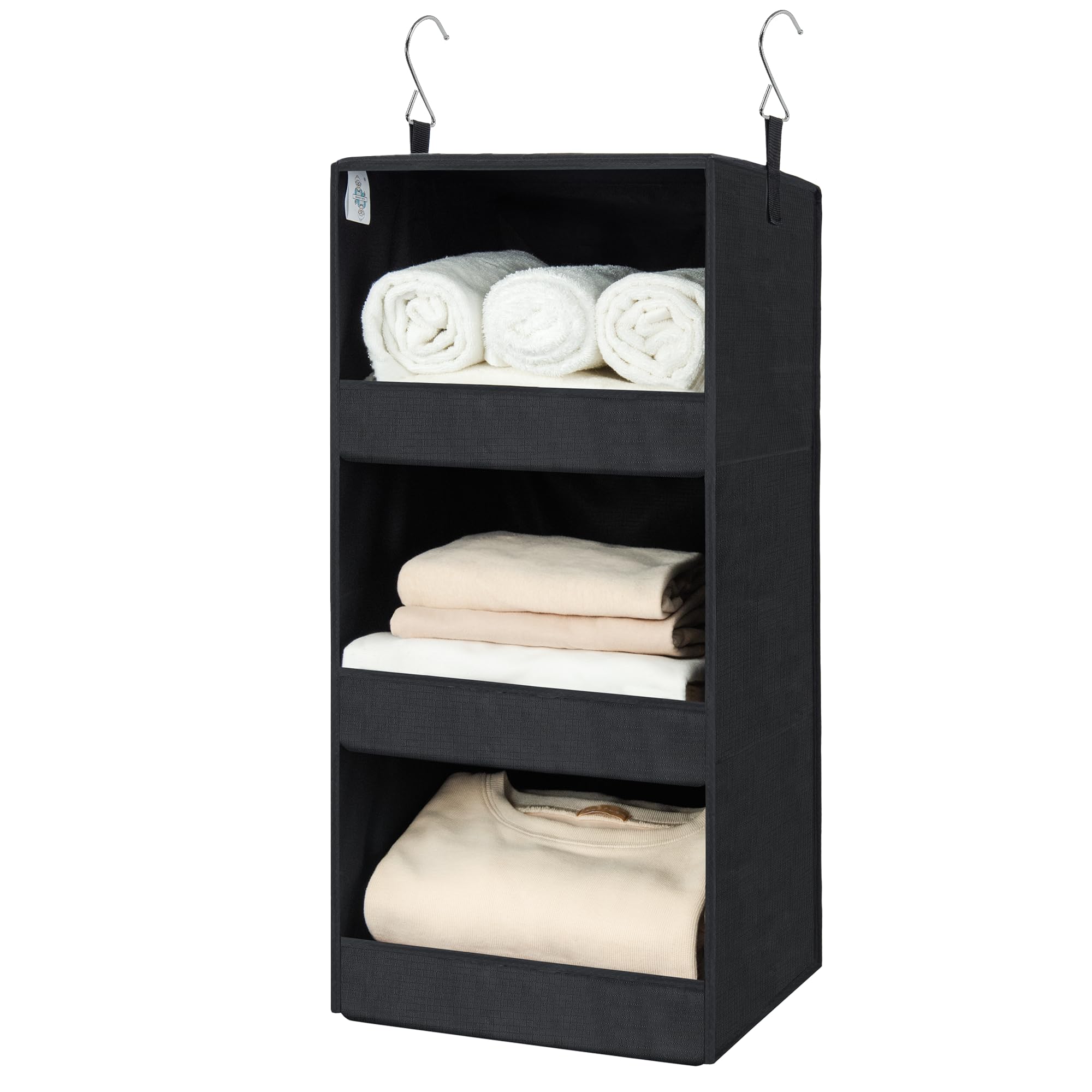 GRANNY SAYS 3 Tier Hanging Closet Organizer, Pack of 1 Hanging Storage Organizer, Wardrobe Hanging Organizer, Portable Hanging Closet Shelf Organizer, Fabric Hanging Shelves for Clothes, Black