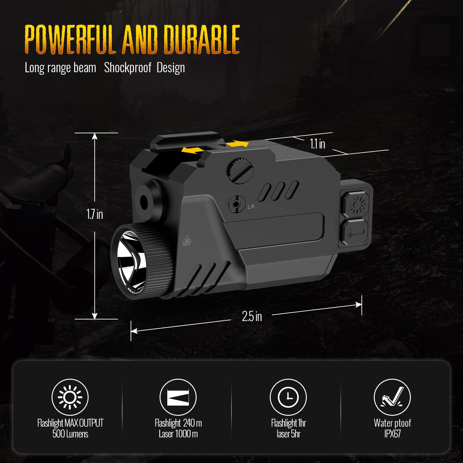 Darkfang 680 lumens Combo Laser à lumière Tactique, Flash Tactique stroboscopique à Faisceau Rouge pour Piste Picatinny