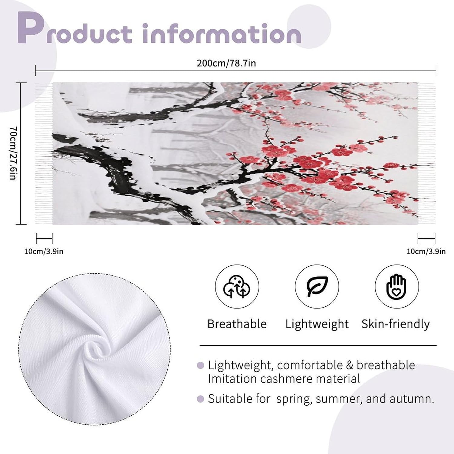 Winter Plum Grove Scarf for Women Men Classic Fashion Blanket Scarves Soft Cashmere Feel Scarf Cold Weather Warm Long Shawl Winter Large Scarves Classic Blanket Scarfs Thick