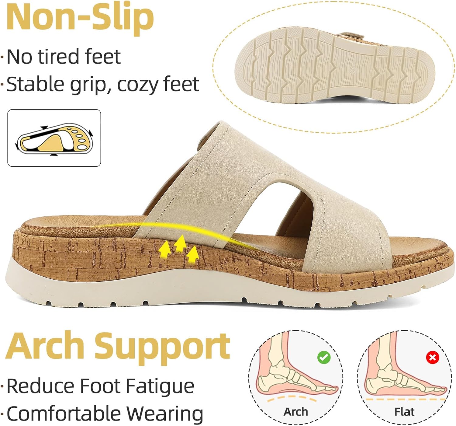 UBFEN Womens Platform Sandals with Orthopedic Arch Support - Low Wedge Heel, Lightweight Comfortable Slide Design for Casual Outdoor Walking, Beach, Work or Summer Outfits - Image 4