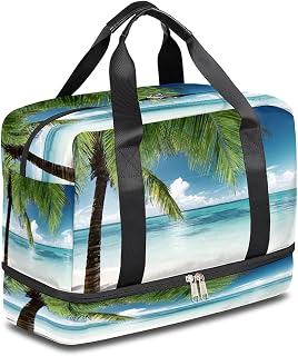 Bolsa de viagem para viagem, palmeira, oceano, praia, fim de semana, bolsa de mão, bolsa de mão, bolsa de ombro com compartimento para sapatos, para mulheres, homens, meninas, meninos, para academia, esportes, férias, essenciais, Multicor, M