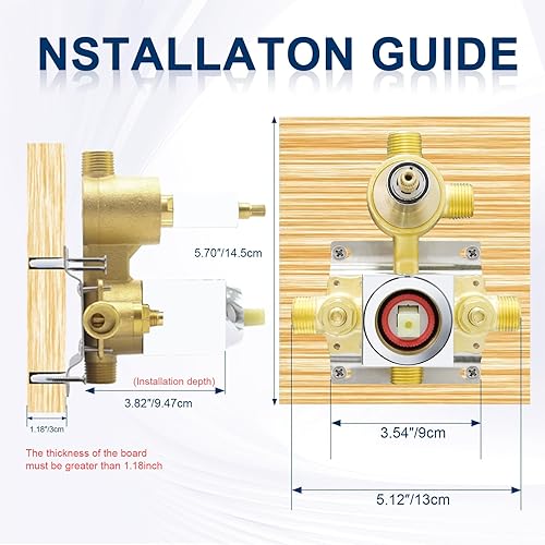 Miniatura 6 de Válvula de desviación de ducha de salida de latón macizo de 3 vías Mezclador de control de flujo Mezclador Válvula de ducha áspera Moderna oculta