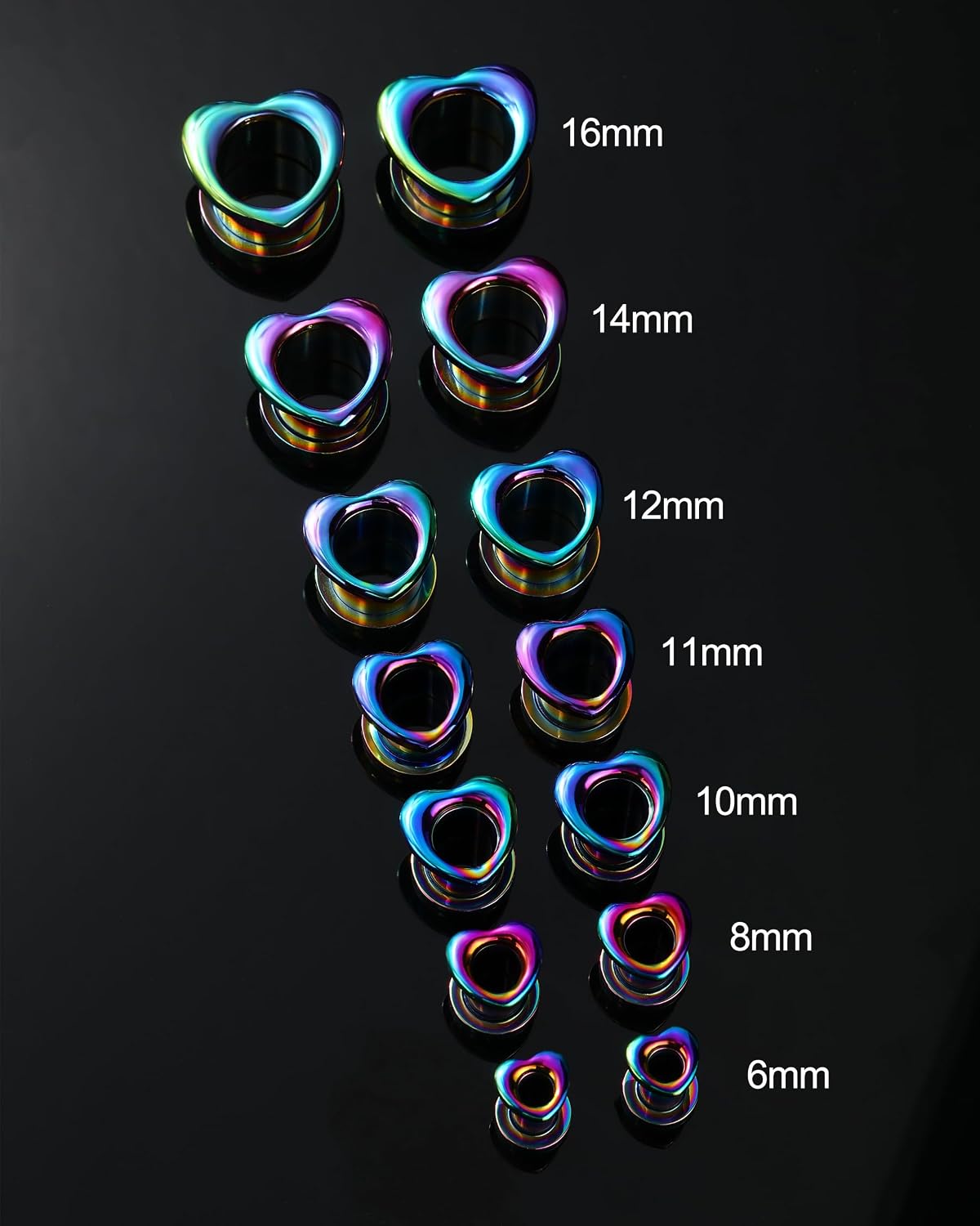 Jewseen 2PCS Rainbow Heart Ear Gauges Plugs Tunnels 316L Stainless Steel Ear Expander Piercing Jewelry