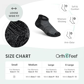 Orthofeet Low Cut Non-Binding Non-Constrictive Circulation Seam Free Black Socks, 3 Pack