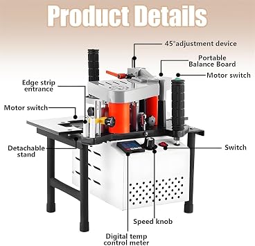1200W Portable Woodworking Edge Banding Machine, Benchtop Edge Bander Double Sided Gluing, Curve Straight Edge Bander for 0.3-3mm Thickness 10-60mm Width