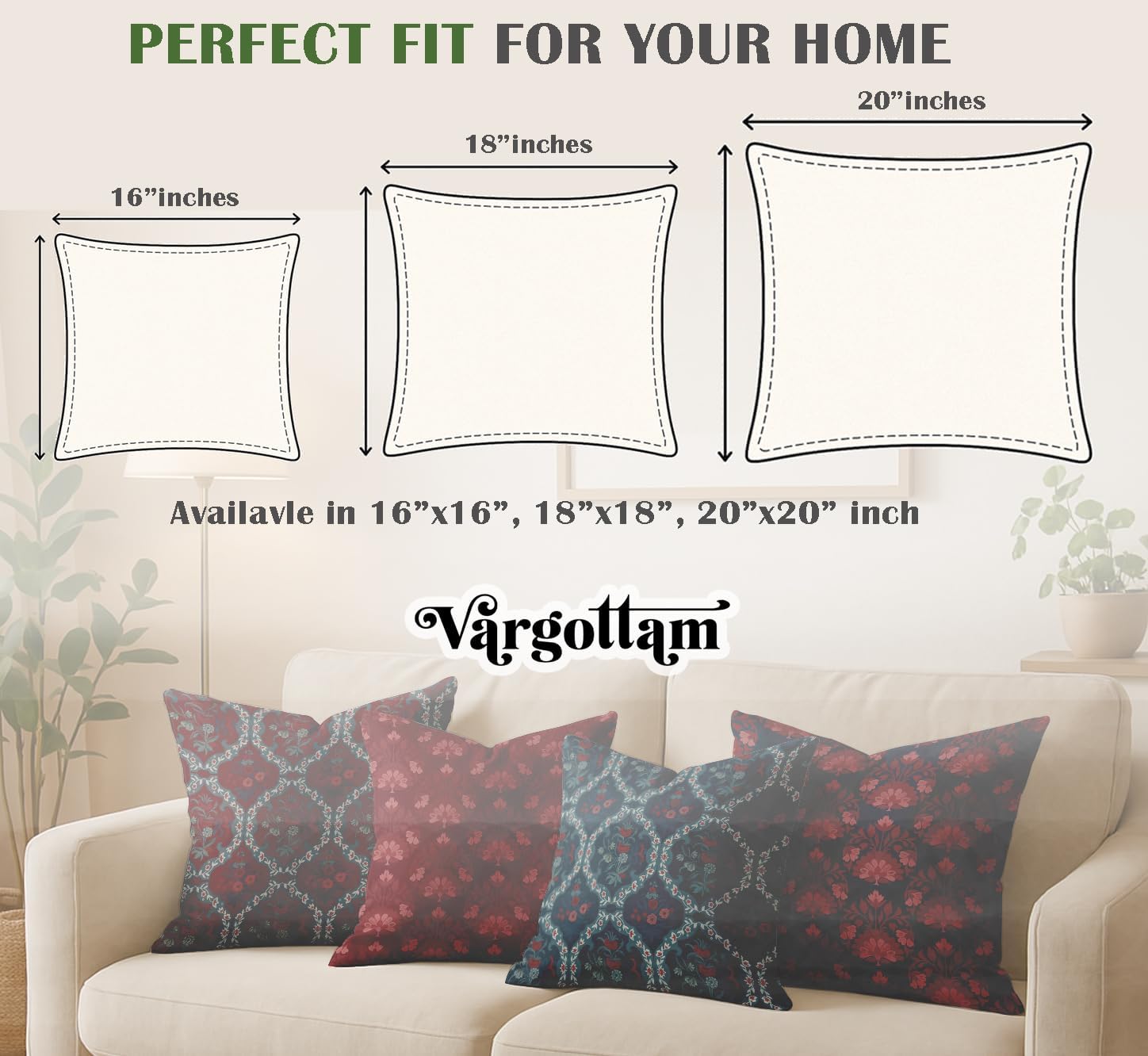 16x16 Inch Cushion Covers Set of 4 - Premium Cotton, Block Print, Reversible Printed Pillow Covers with Concealed Zipper - Maroon