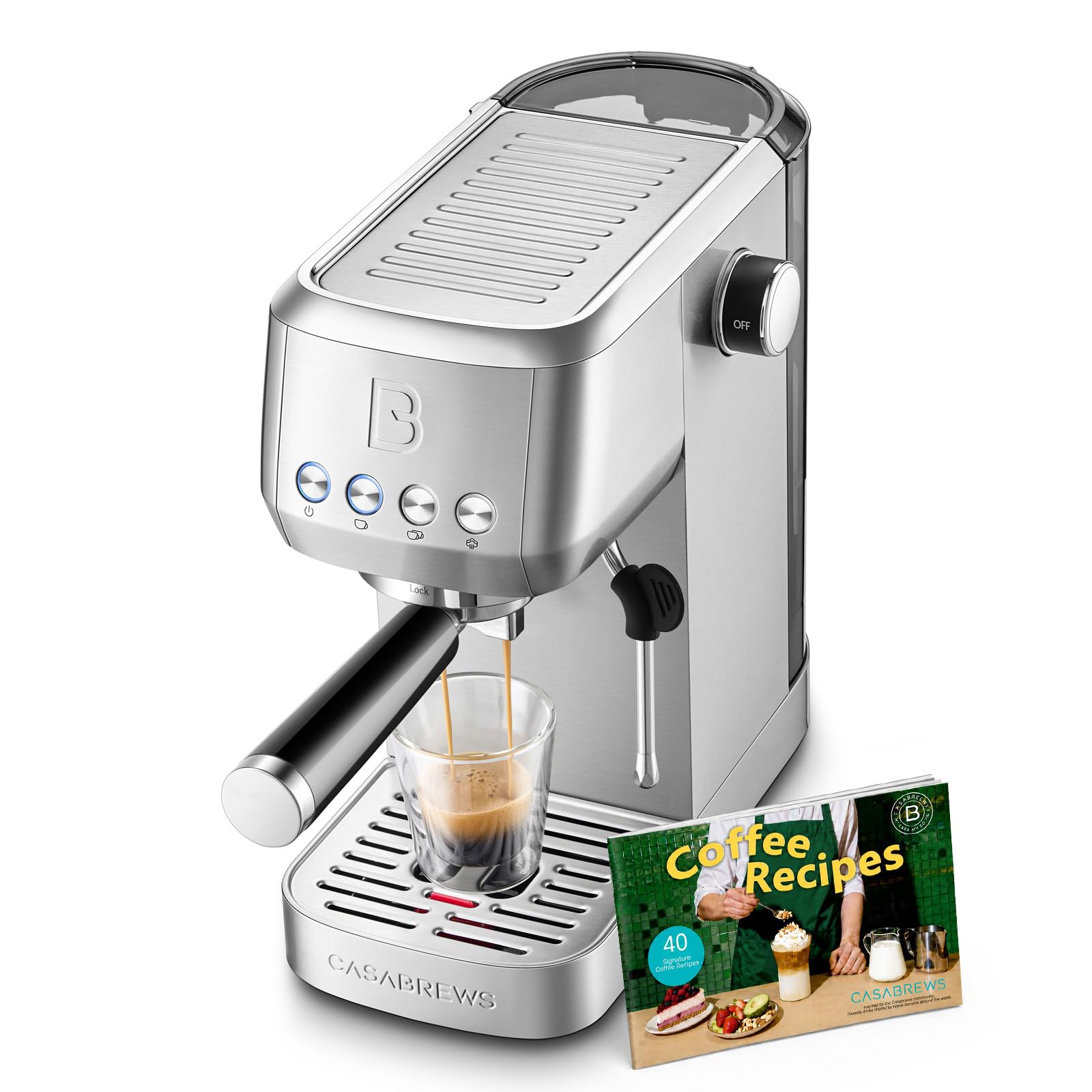 Photo 1 of CASABREWS 3700 Essential Espresso Machine 20 Bar, Stainless Steel Cappuccino & Latte Coffee Maker with Steam Frother for Home, 43.9oz Water Tank, Silver