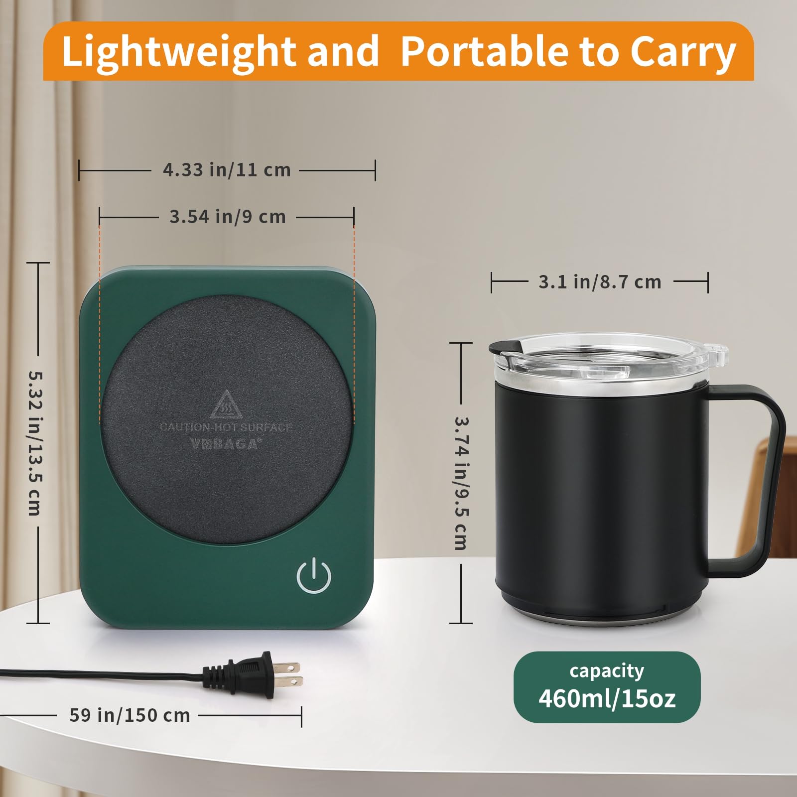 Juego de calentador de taza de café con apagado automático, juego de regalo de taza de café de 15 onzas, 3 ajustes de temperatura, calentador de taza de café y calentador de velas portátil para 5
