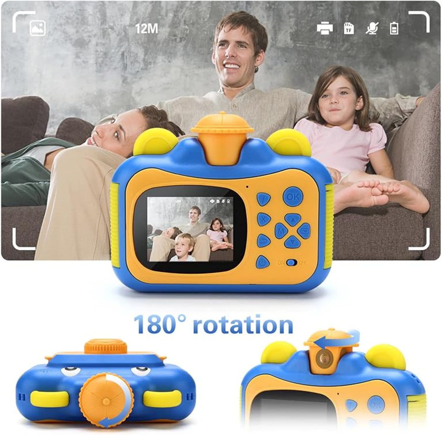 Kids Camera Instant Print Camera for Children 1080P HD Video Photo Intelligent Shooting Digital Camera Sports Toy for Girls Boys(Color:D)