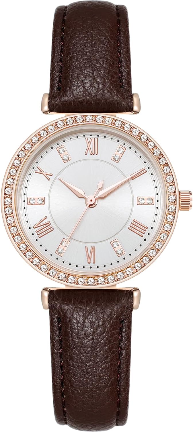 NUOVO Women's Leather Strap Bezel Crystal Accented Rose Gold Case Elegant Ladies Colorful Watch
