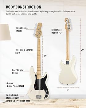 Amazon.com: Fender Standard Precision Bass - Olympic White
