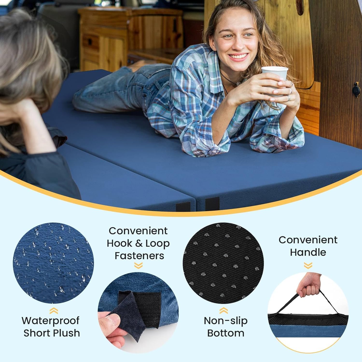 TANGZON Roll Up Camping Mattress, Portable Memory Foam Travel Mattress with High density foam Cushion & Anti-slip Bottom Carrying Bag, Foldable Car Guest Sleeping Pad