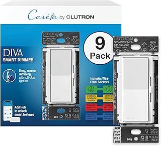 Lutron Diva Smart Dimmer Switch for Caseta Smart Lighting | Includes Wire Label Stickers | DVRF-6LS-WH-9 | White (9-Pack)
