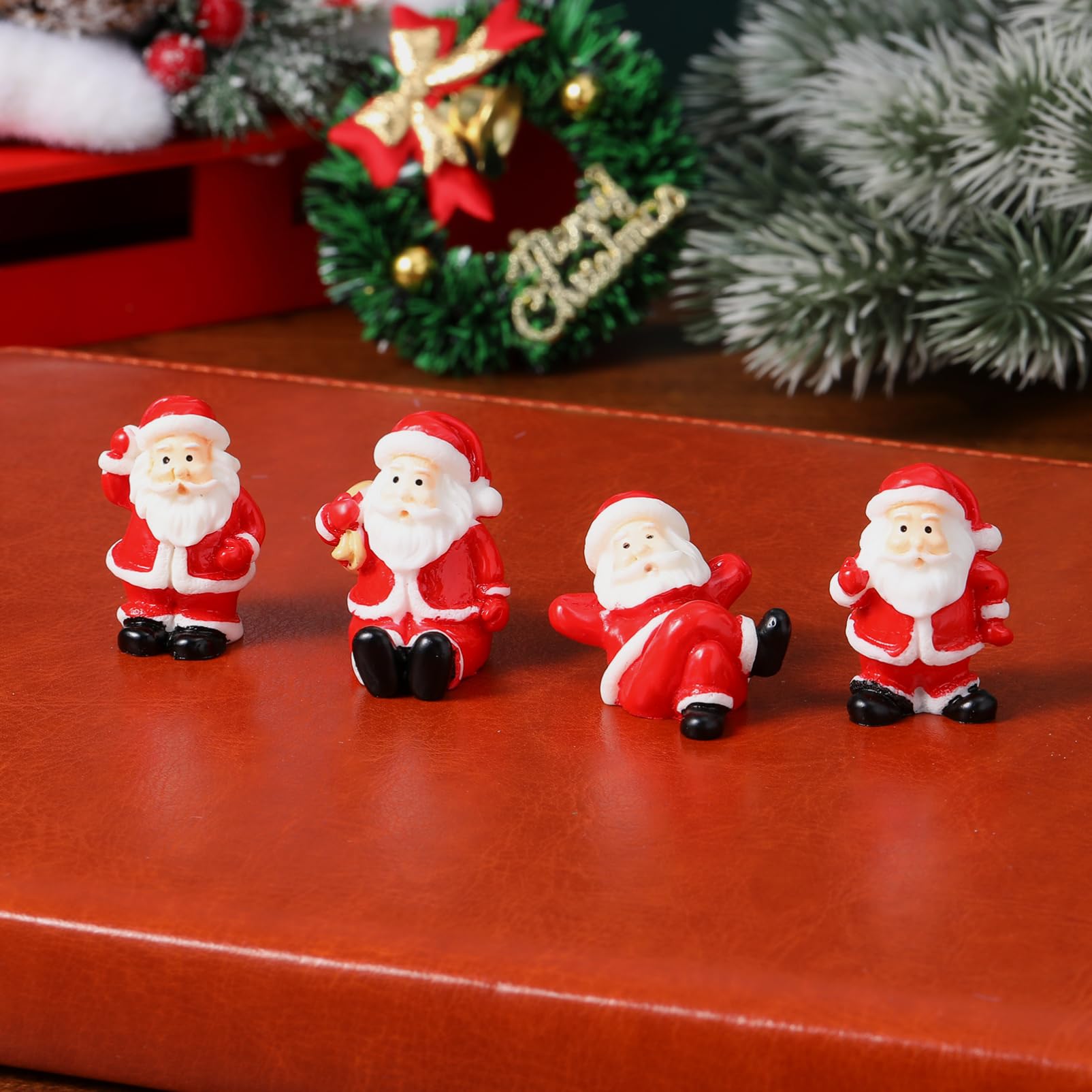 ULTECHNOVO 12pezzi Ornamento Di Natale Di Babbo Natale in Resina Decorazione Natalizia Artigianale Micro Ornamento Natalizio