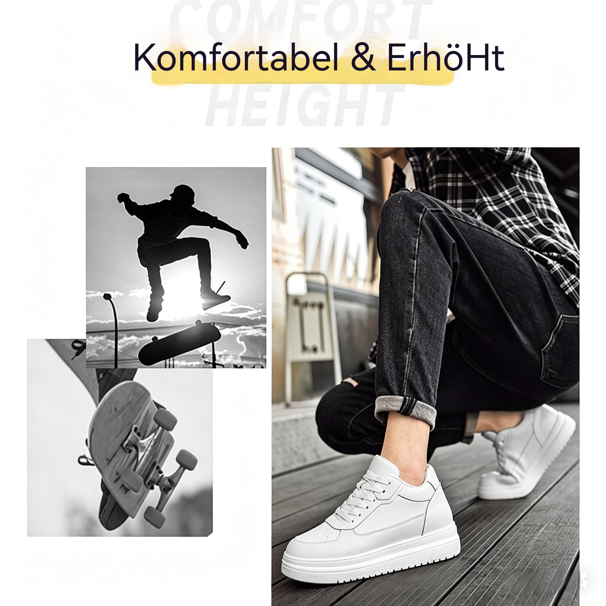 Elevate Shoes White Classy Damen 6/8/10 cm, Elevator Schuhe Damen, Atmungsaktiv rutschfest Elevate Shoes Damen Herren, Unsichtbare Erhöhung Mehr Selbstbewusstsein, für Büro, Alltag