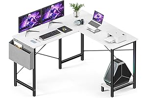 Sweetcrispy L Shaped White and Black Desk: Stylish and Practical Home Workspace