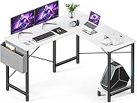 Sweetcrispy 50-Inch L-Shaped Gaming Desk with CPU Stand & Side Bag - Sturdy Corner Workstation for Home Office, White