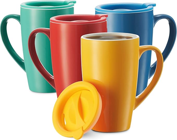 Godinger Coffee Mug Set with Lids, Travel Coffee Mugs, Hot