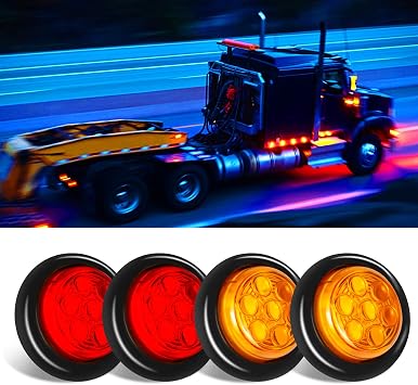 4 Pack Sealed Waterproof Round 2" Inch Amber Red 7 LED Clearance Marker Lights Signal Tail Light with Rubber Grommet Flush Mount for Trailer Truck Bus Pickup ATV RV Lorry Caravan 12V