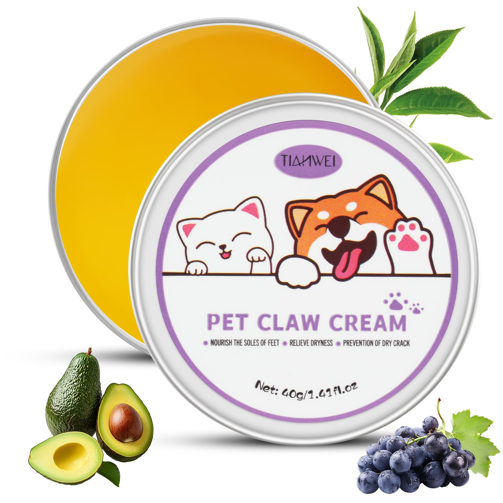 AYESY Dog Paw Balm, Soothes & Nourishes for Dry, Cracked Pads, Shea Butter & Beeswax, Dog Paw Butter for Cracked Pads,Gentle Formula for Dogs & Cats, 40g