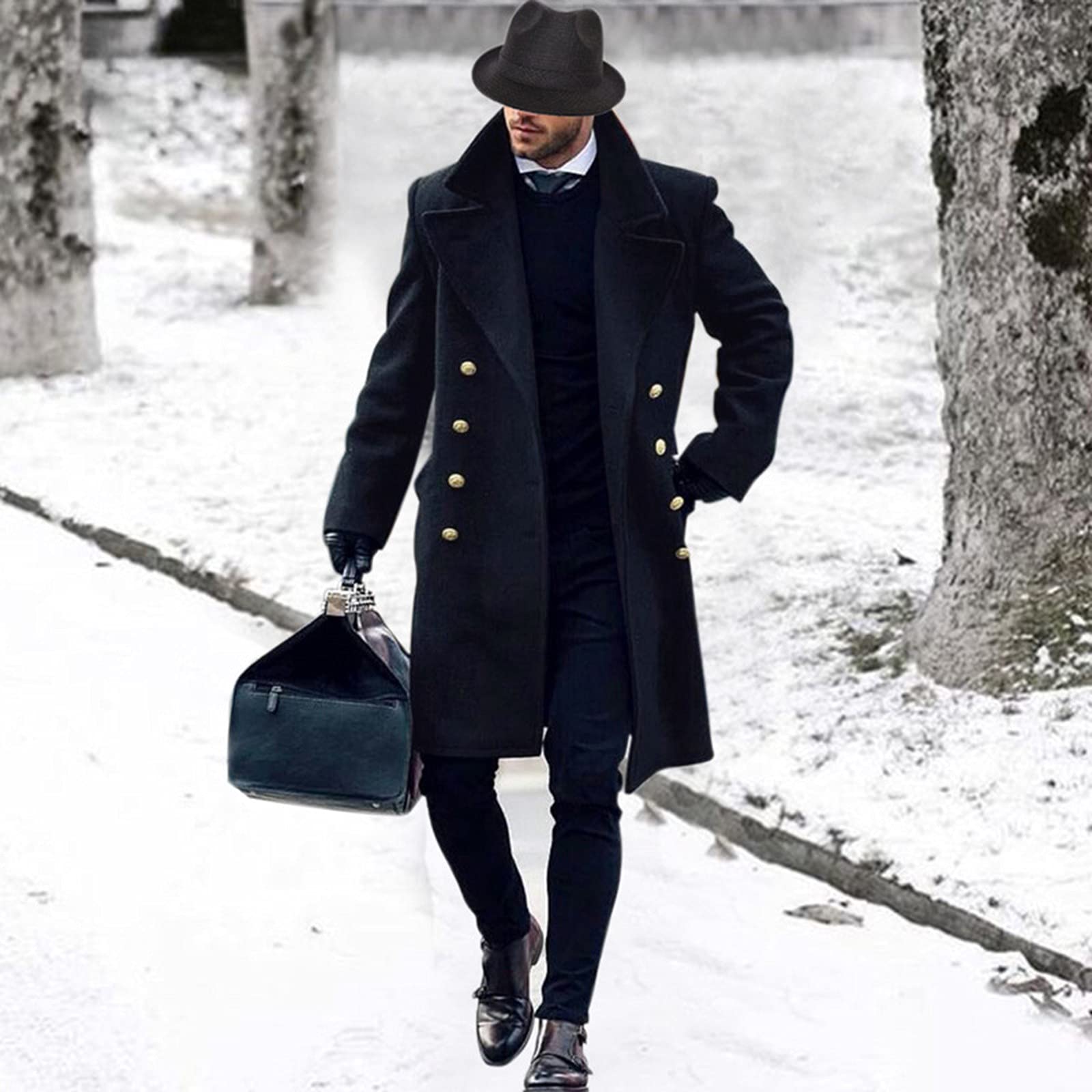 Kobilee Uomo Cappotto Lungo Slim Fit Impermeabile Classico Doppiopetto Vintage Business Soprabito Giacca a Vento Elegante Autunno Invernale Trench Cappotto di Lana Parka Taglie Forti