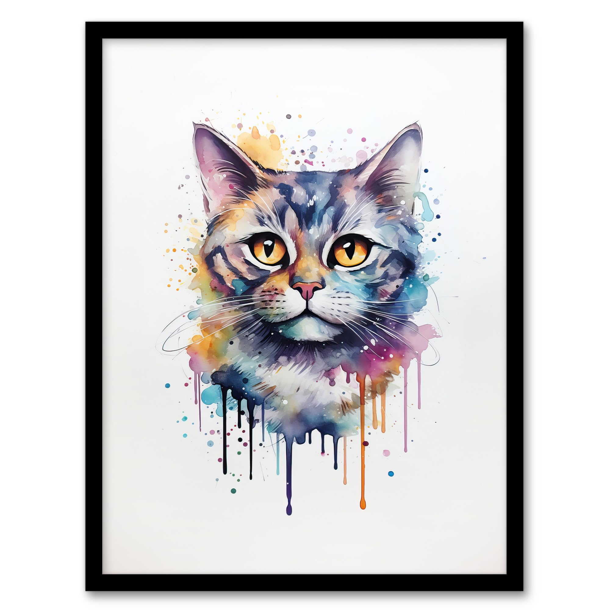 Artery8 British Shorthair Cat Lovers Gift Watercolour Pet Portrait Painting Artwork Artwork Framed Wall Art Print A4