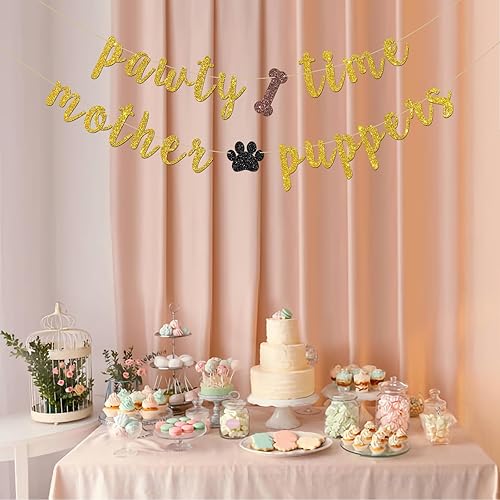Miniatura 3 de INNORU Pawty Time - Cartel de los cachorros de madre, decoraciones de fiesta de cumpleaños de perro de mascota, decoraciones de fiesta de cumpleaños