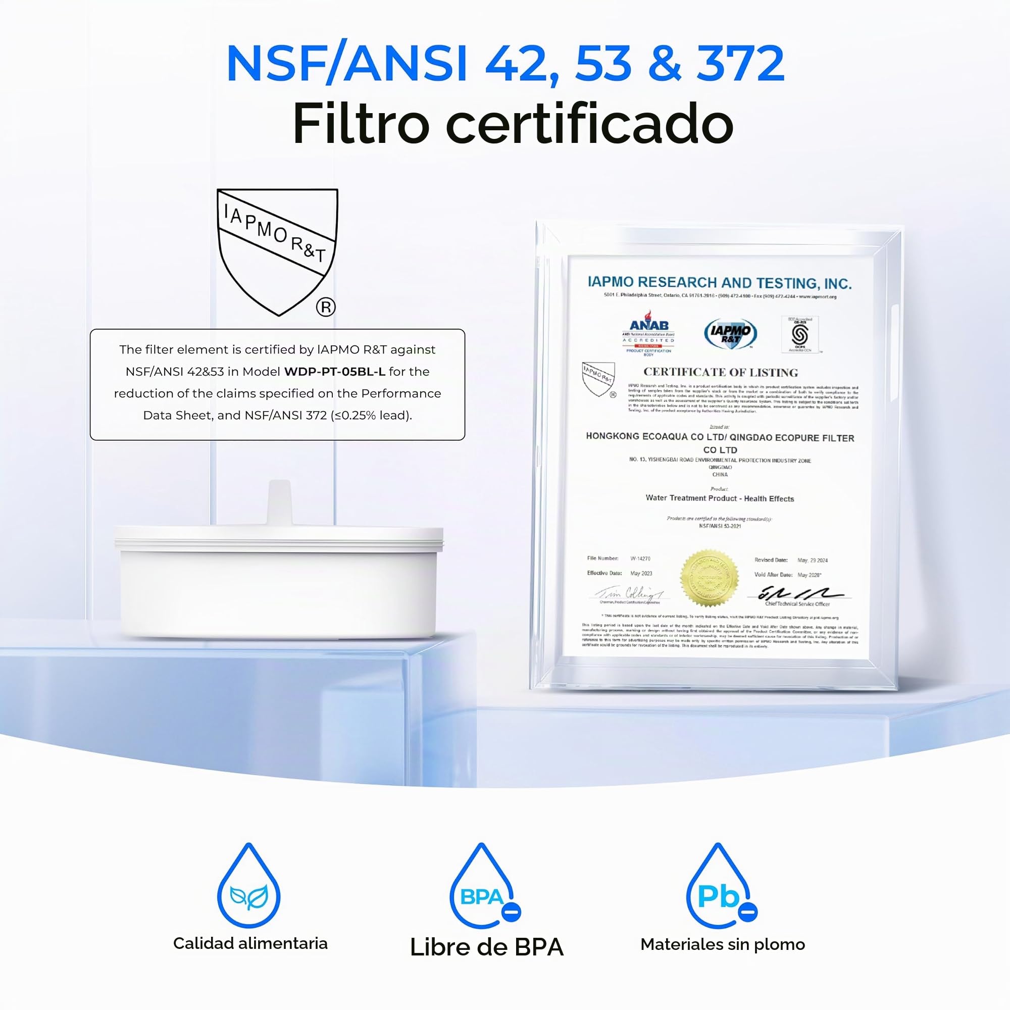 Waterdrop Jarra de Filtro de Agua de Cristal, Jarra de Filtro de Agua de 2,5 L con Filtro de 2 Meses, Certificado NSF 53&42&372, Reduce PFOA/PFOS, Cloro, Cadmio, Cobre, Mercurio, WD-PT-72B