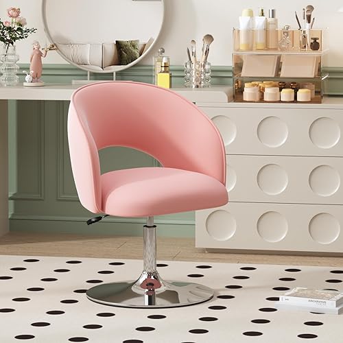 Vista 48 de Furniliving Swivel Vanity Stool Contemporary Round Velvet Back Tilt Accent Chairs 360° Makeup Chair with Chrome Frame Height Adjustable Charming