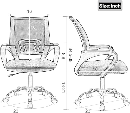 Miniatura 3 de Silla de oficina para computadora, silla de escritorio ergonómica de malla con ruedas, soporte para espalda, reposabrazos de altura ajustable,