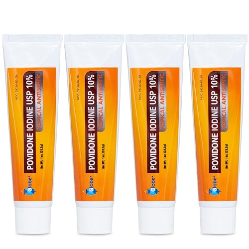 Globe (4 Pack Povidone Iodine 10% First Aid Ointment 1 Oz | For Cuts Scrapes Burns (Compare to Betadine)