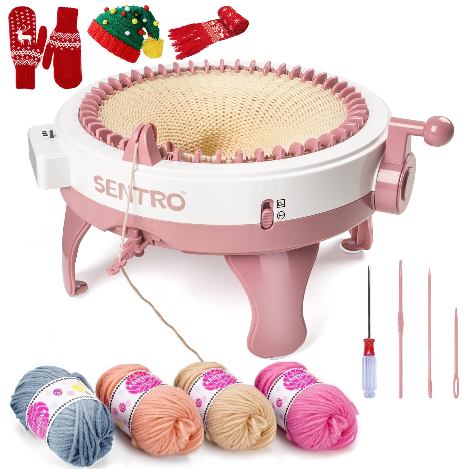 beibijio Strickmaschine 48 Nadeln, Knit Loom Machine Smart mit Reihenzähler Stricken, Rotierender Doppelstrick-Webrahmen, Manual Rotating Kit für Erwachsene/Kinder DIY-Strickmützen Schals Handschuhe