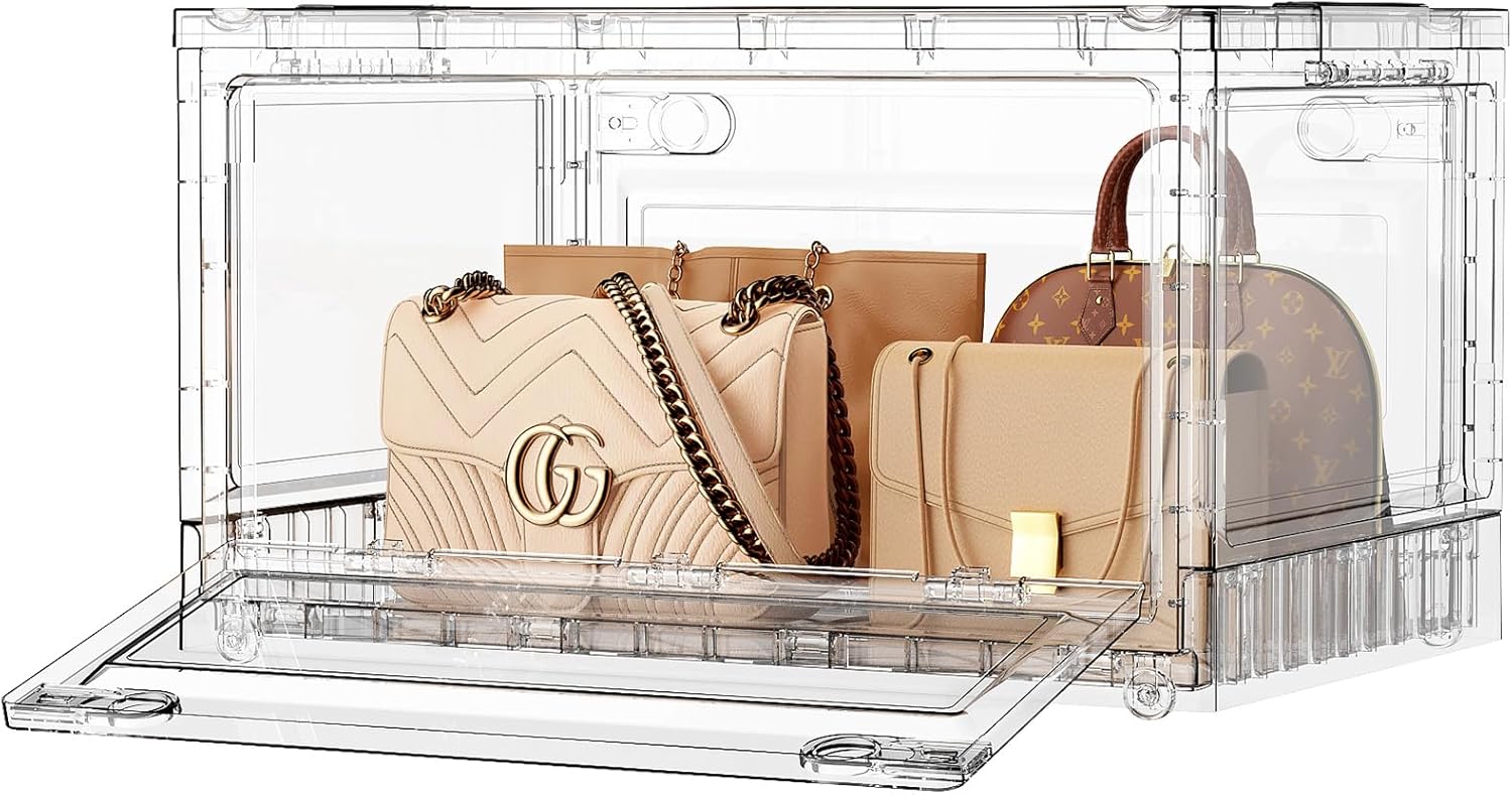 Clear Stackable Storage Drawers, Open Front Large Plastic Storage Bins with Lids, Foldable Closet Organizers and Storage for Wardrobe Cabinets, Pantry, Makeup,1 Pack